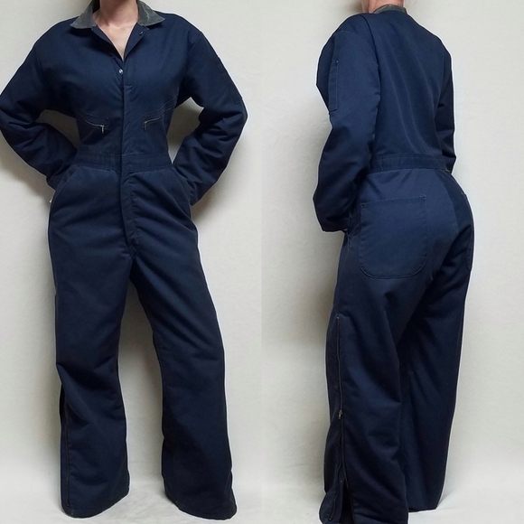 Vintage Wrangler Big Ben Navy Red Quilted Insulated Coveralls USA Made Medium - Picture 1 of 16